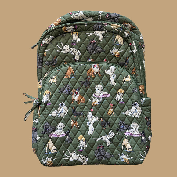 New Vera Bradley Dog Park Essential Large Backpack Quilted Cotton Green